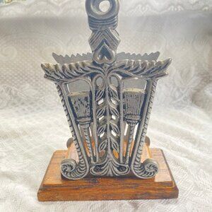 Vintage wood and silver napkin holder